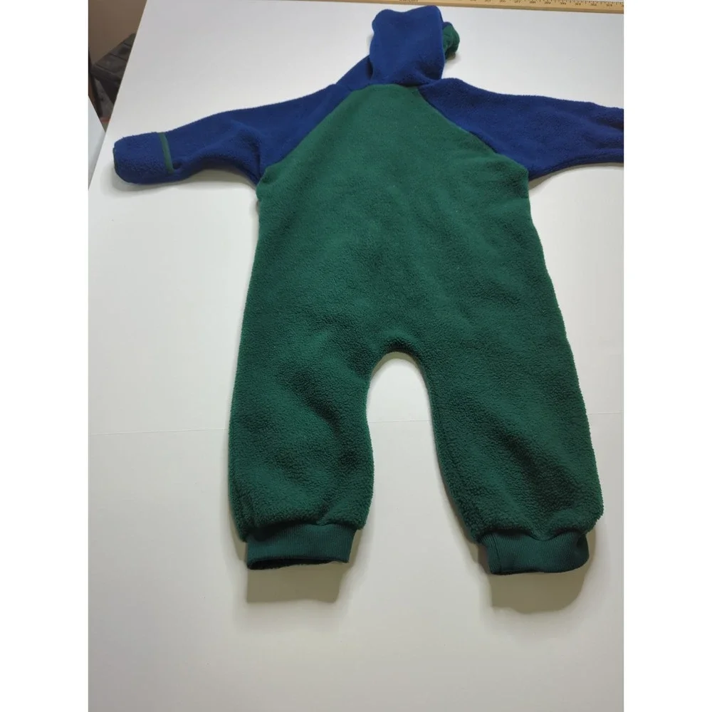 Vtg 90s LL Bean Baby Fleece Bunting Snowsuit 12-24M Pram Colorblock Green Blue